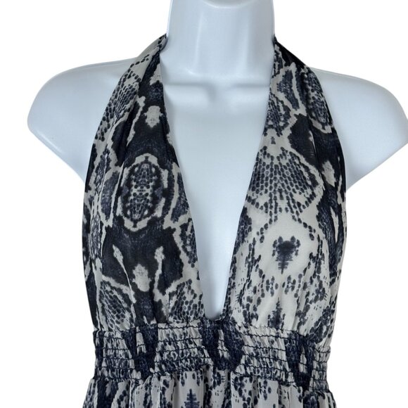 Show Me Your Mumu Halter Dress Maxi Blue Semi Sheer Reptile Sz M Party Festival - Picture 3 of 12